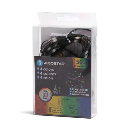 Aigostar - LED julkedja för utomhusbruk 50xLED/8 funktioner 3xAA 5,3m IP44 Flerfärgad