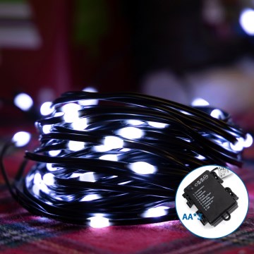 Aigostar -LED julkedja för utomhusbruk 50xLED/8 funktioner 3xAA 5,3m IP44 kall vit