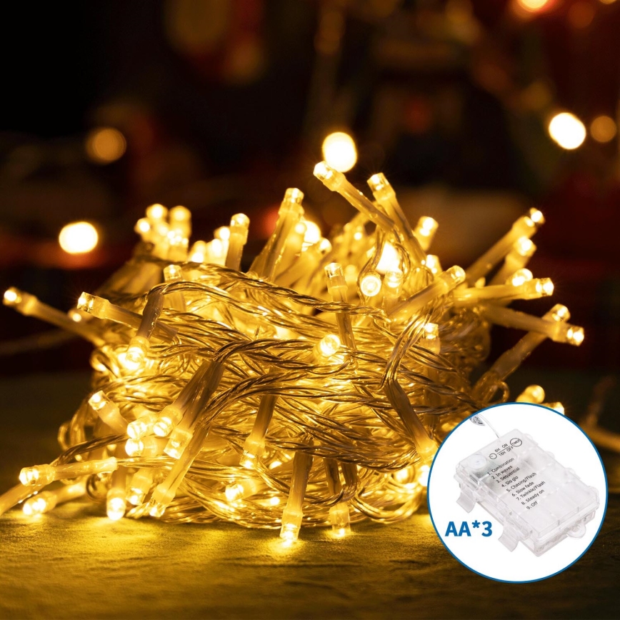 Aigostar - LED julkedja för utomhusbruk 50xLED/8 funktioner 3xAA 5,3m IP44 varm vit