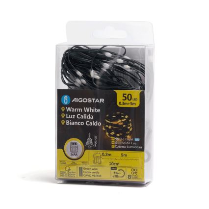 Aigostar - LED julkedja för utomhusbruk 50xLED/8 funktioner 3xAA 5,3m IP44 varm vit