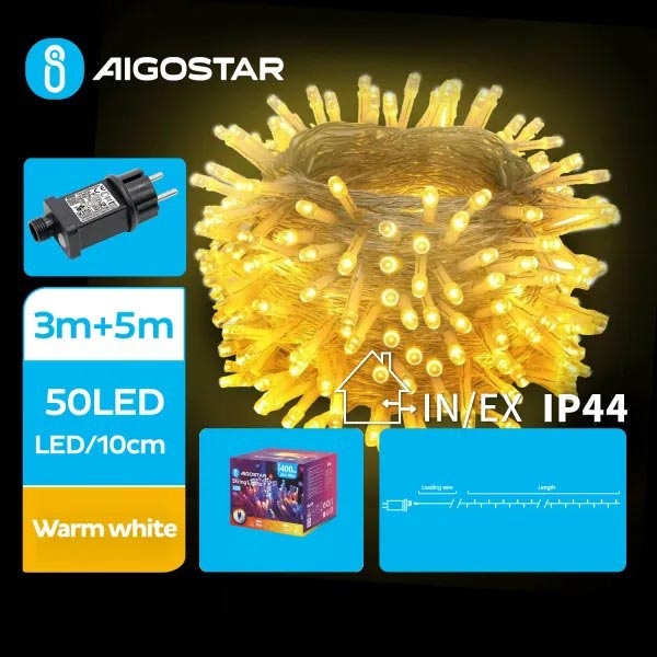 Aigostar - LED julkedja för utomhusbruk 50xLED/8 funktioner 8m IP44 varm vit