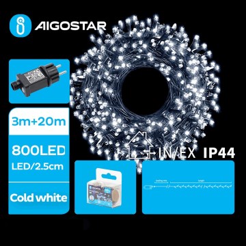 Aigostar - LED julkedja för utomhusbruk 800xLED/8 funktioner 23m IP44 kall vit