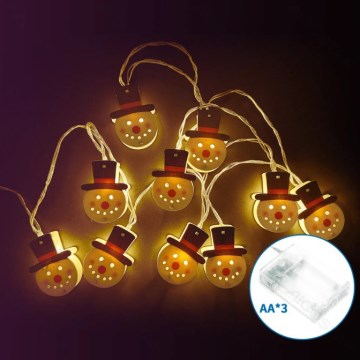 Aigostar - LED-julslinga 10xLED/3xAA 1,5m varmvit snögubbe