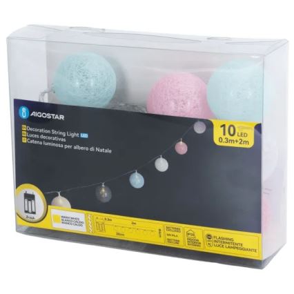 Aigostar - LED-julslinga 10xLED/3xAA 2m varmvit