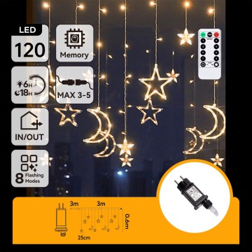 Aigostar - LED-julslinga för utomhusbruk 120 LED/6W/230V/8 funktioner/3x0,6 m/IP44/varmvit + fjärrkontroll