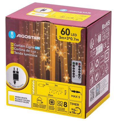 Aigostar - LED utomhus julbelysning 120xLED/8 funktioner 3x0,7m IP44 varmvit + fjärrkontroll