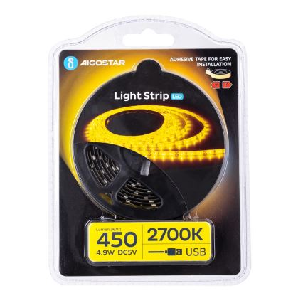 Aigostar - LED list 2m LED/4,9W/5V 2700K IP65 svart