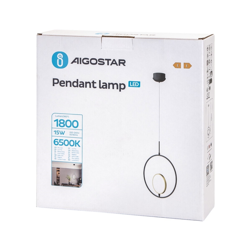 Aigostar - LED ljuskrona med textilsladd LED/15W/230V 6500K svart/guld