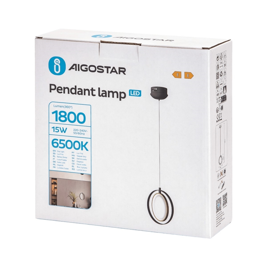 Aigostar - LED ljuskrona med textilsladd LED/15W/230V 6500K svart