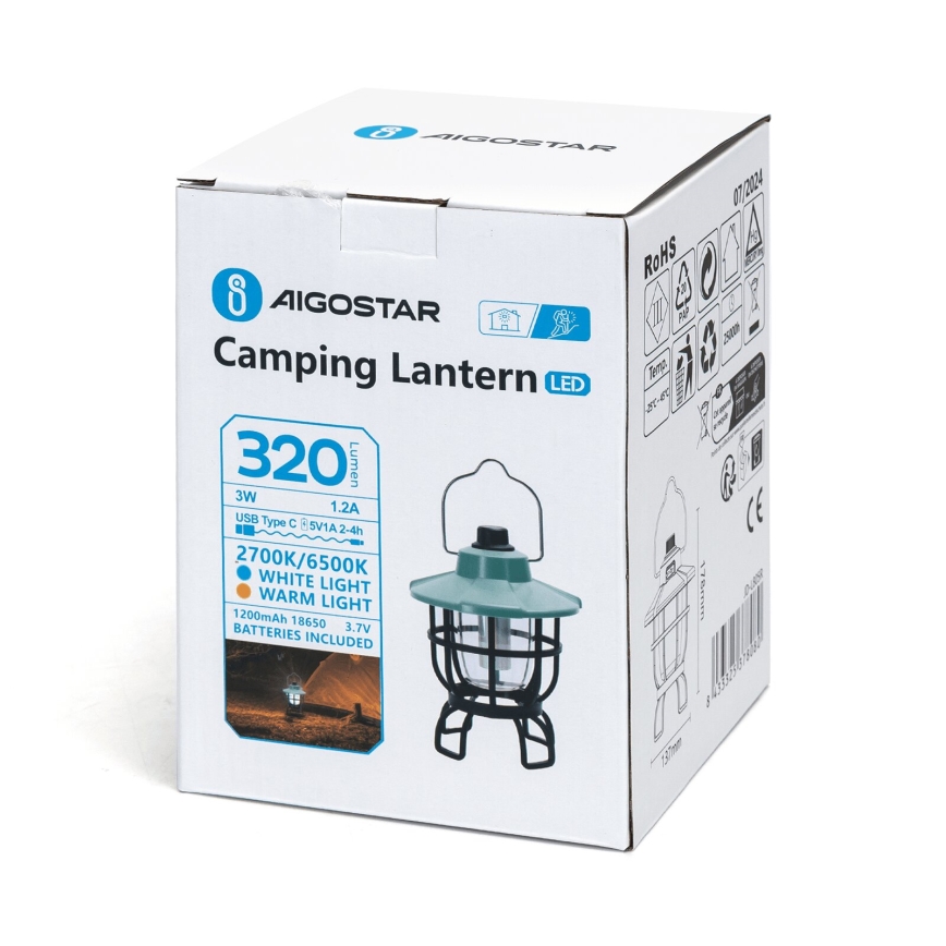 Aigostar - LED Ljusreglerad bärbar uppladdningsbar camping lampa LED/3W/3,7V 1200mAh