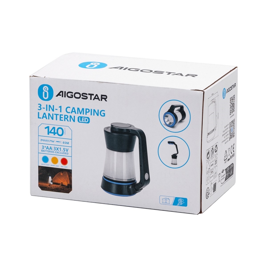 Aigostar - LED Ljusreglerad camping flashlight 03.01.2001 LED/3xAA svart/blå