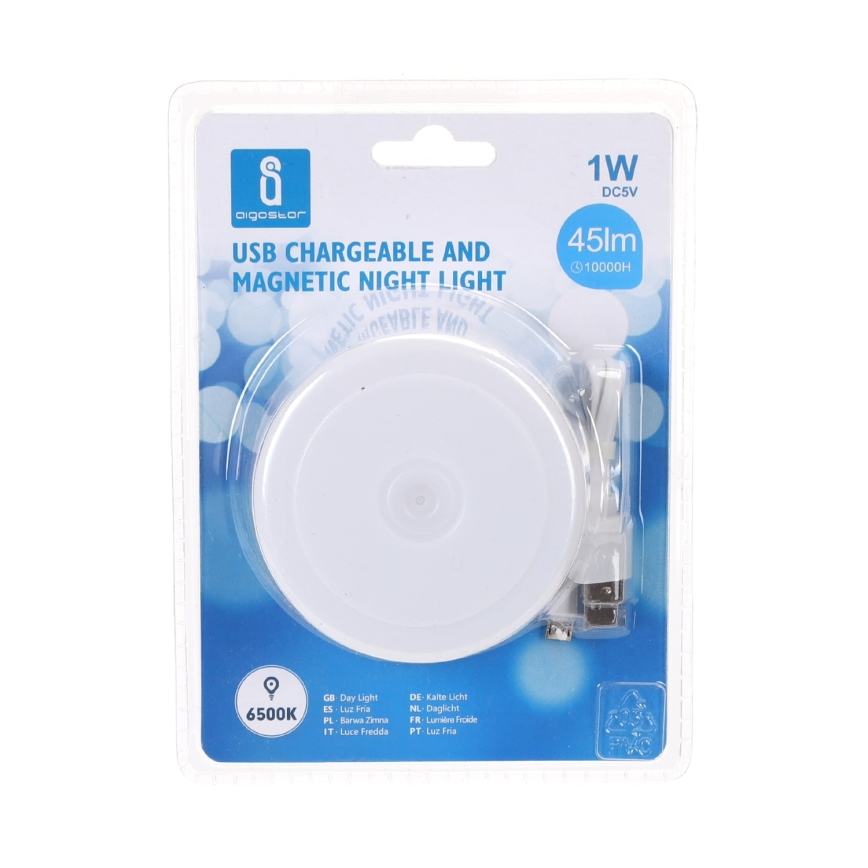 Aigostar - LED Ljusreglerad portable nattlampa LED/1W/5V 6500K + USB