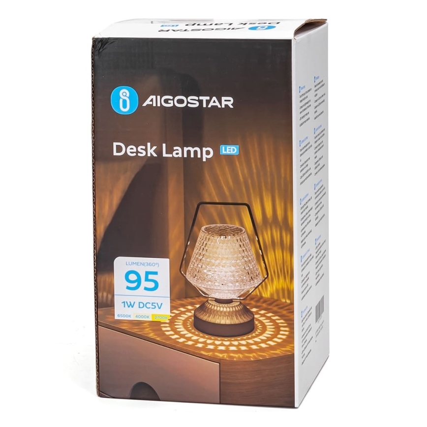 Aigostar - LED Ljusreglerad uppladdningsbar bordslampa LED/1W/5V 2700/4000/6500K 1800mAh 20 cm