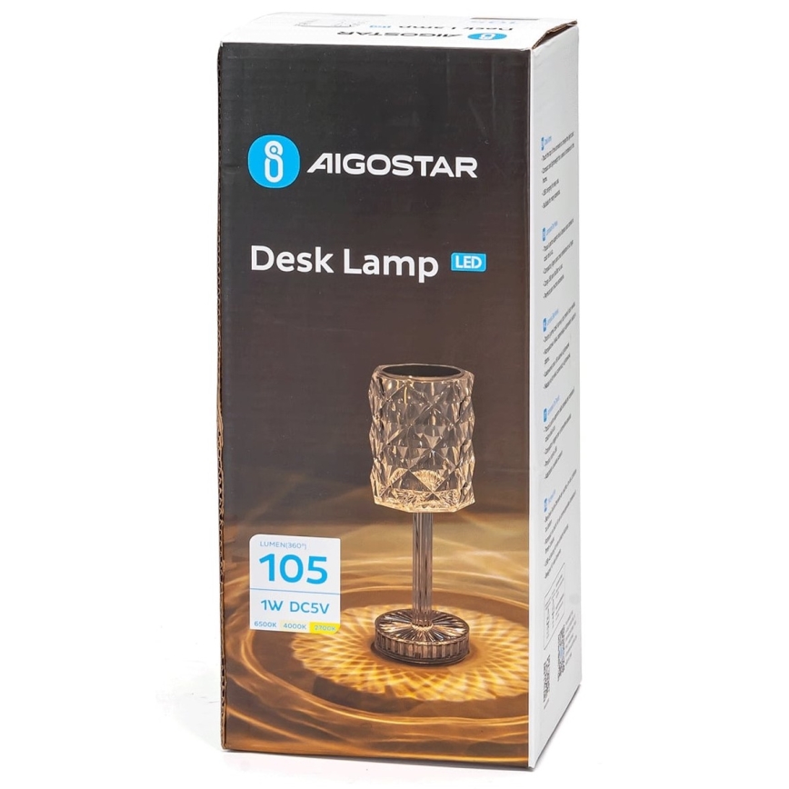 Aigostar - LED Ljusreglerad uppladdningsbar bordslampa LED/1W/5V 2700/4000/6500K 1800mAh 26 cm