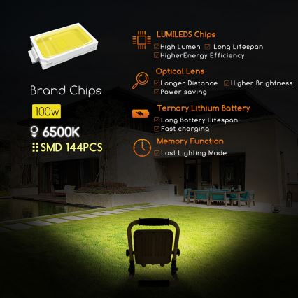 Aigostar - LED Ljusreglerad rechargeable strålkastare LED/100W/5V 6500K IP65