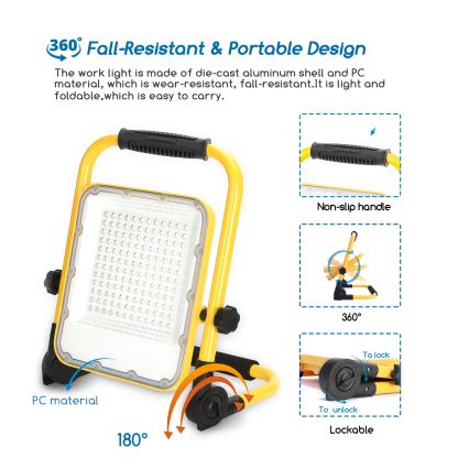 Aigostar - LED Ljusreglerad rechargeable strålkastare LED/100W/5V 6500K IP65