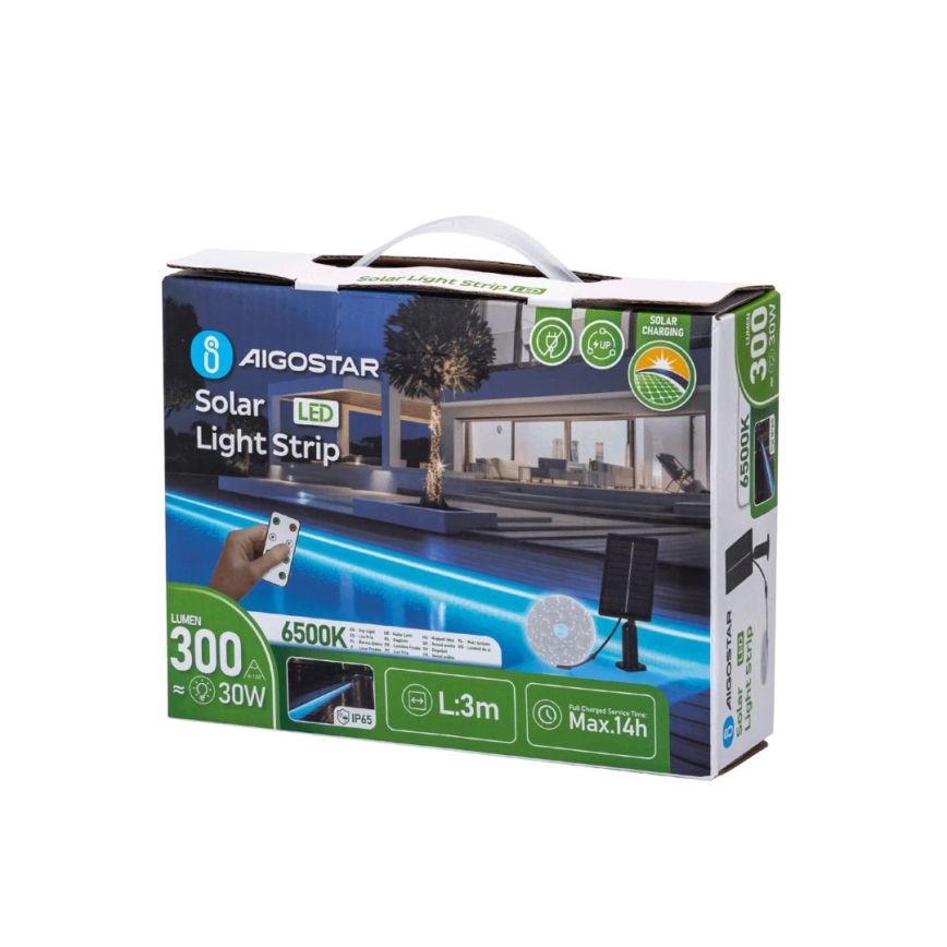 Aigostar - LED Ljusreglerad solcell list LED/1,6W/3,2V 3 m 6500K IP65 + fjärrkontroll