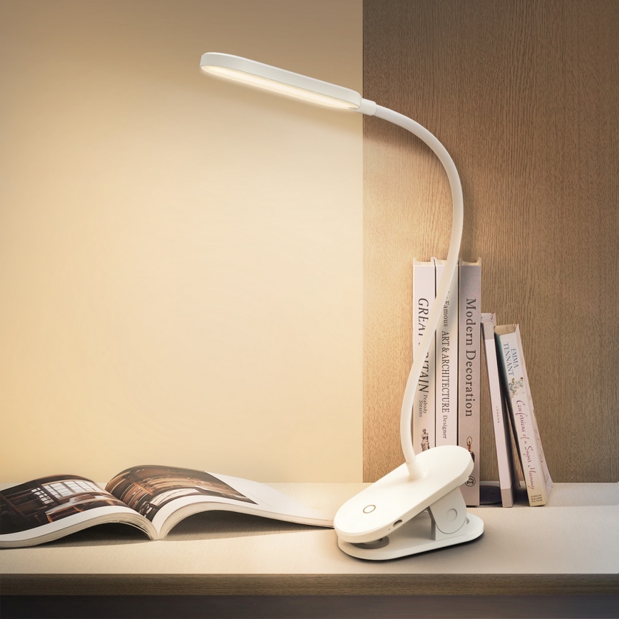 Aigostar - LED Ljusreglerad uppladdningsbar bordslampa med klämma LED/2,5W/5V 1200mAh vit
