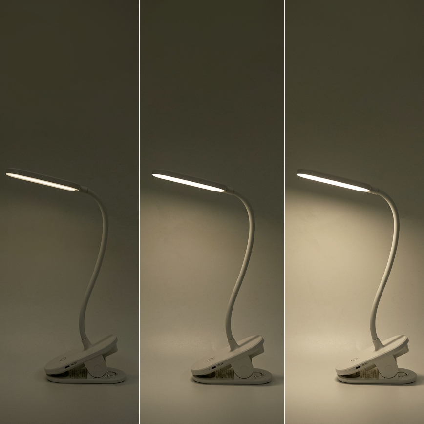 Aigostar - LED Ljusreglerad uppladdningsbar bordslampa med klämma LED/2,5W/5V 1200mAh vit