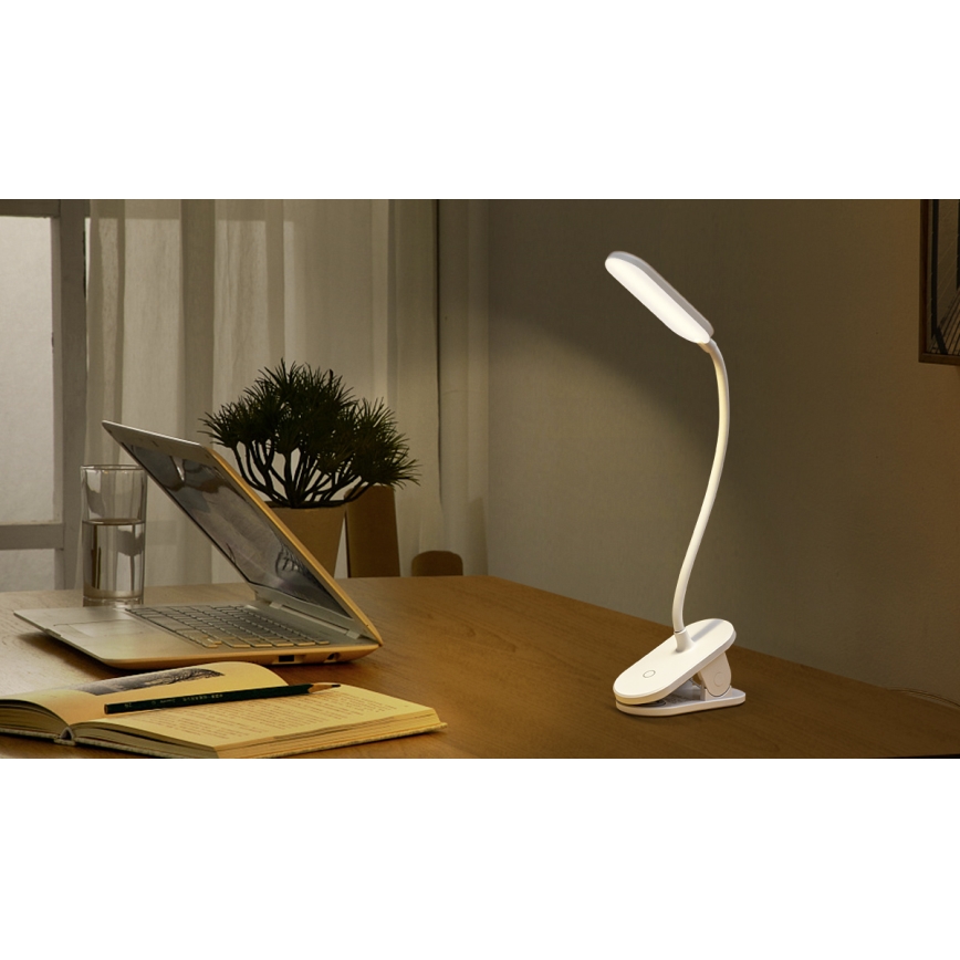 Aigostar - LED Ljusreglerad uppladdningsbar bordslampa med klämma LED/2,5W/5V 1200mAh vit