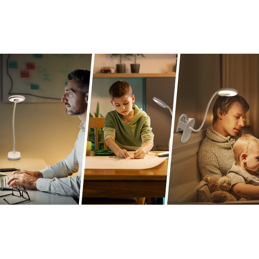 Aigostar - LED Ljusreglerad uppladdningsbar bordslampa med klämma LED/2,5W/5V 1200mAh vit