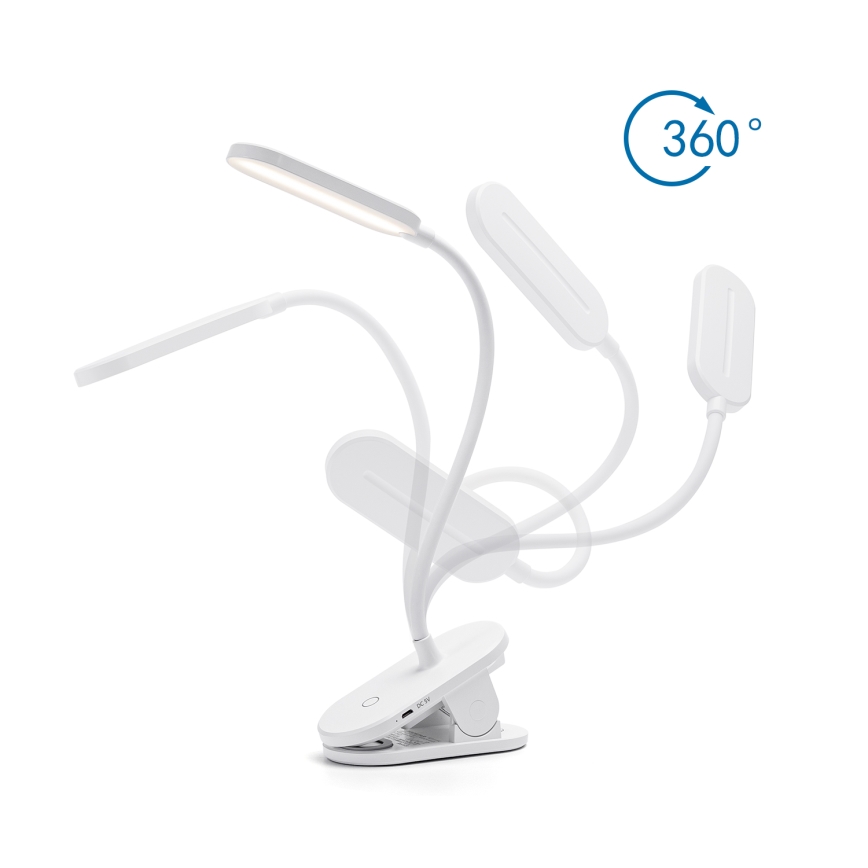 Aigostar - LED Ljusreglerad uppladdningsbar bordslampa med klämma LED/2,5W/5V 1200mAh vit