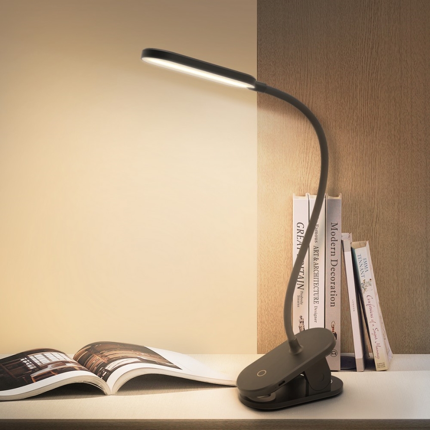 Aigostar - LED Ljusreglerad uppladdningsbar bordslampa med klämma LED/2,5W/5V svart
