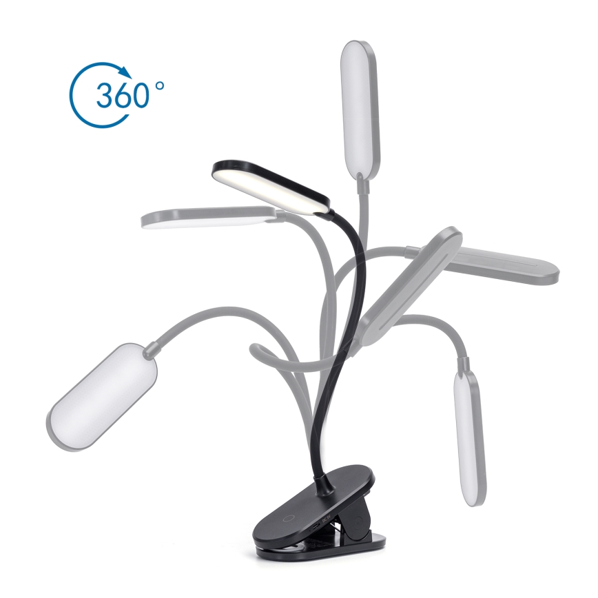 Aigostar - LED Ljusreglerad uppladdningsbar bordslampa med klämma LED/2,5W/5V svart