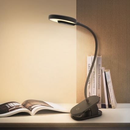 Aigostar - LED Ljusreglerad uppladdningsbar bordslampa med klämma LED/3W/5V 1800mAh svart