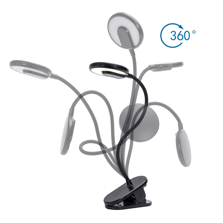 Aigostar - LED Ljusreglerad uppladdningsbar bordslampa med klämma LED/3W/5V 1800mAh svart