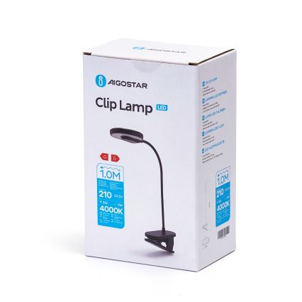 Aigostar - LED Ljusreglerad uppladdningsbar bordslampa med klämma LED/3W/5V 1800mAh svart