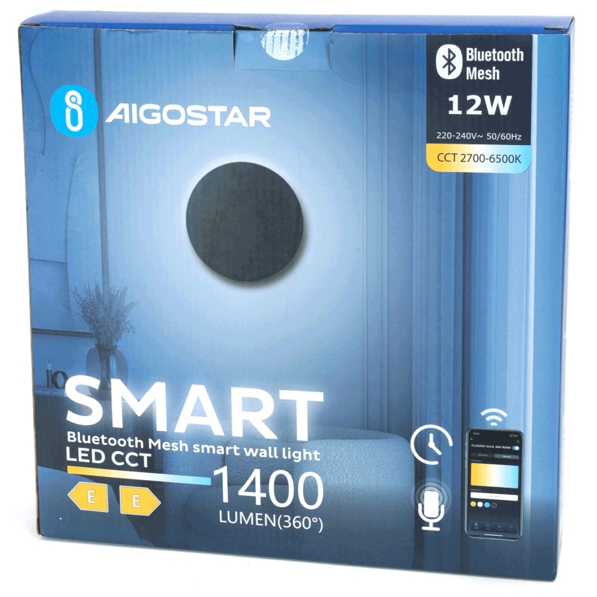 Aigostar - LED ljusreglerad vägglampa MESH Smart LED/12W/230V 2700-6500K svart