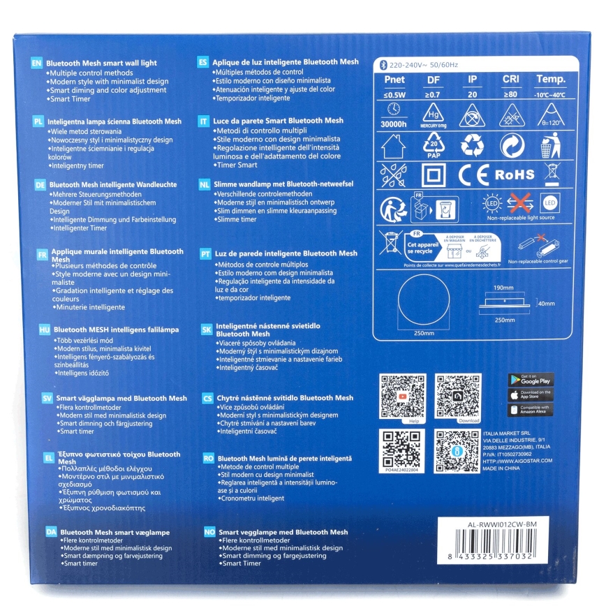 Aigostar - LED ljusreglerad vägglampa MESH Smart LED/12W/230V 2700-6500K svart