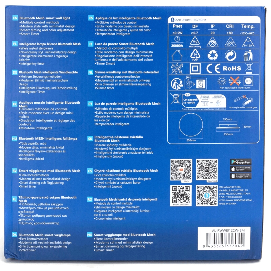 Aigostar - LED ljusreglerad vägglampa MESH Smart LED/12W/230V 2700-6500K vit