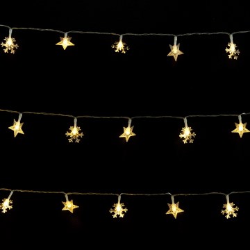 Aigostar - LED-ljusslinga för utomhusbruk, jul, 100xLED/8 funktioner, 3xAA, 10m, IP44, varmvit, stjärnformade