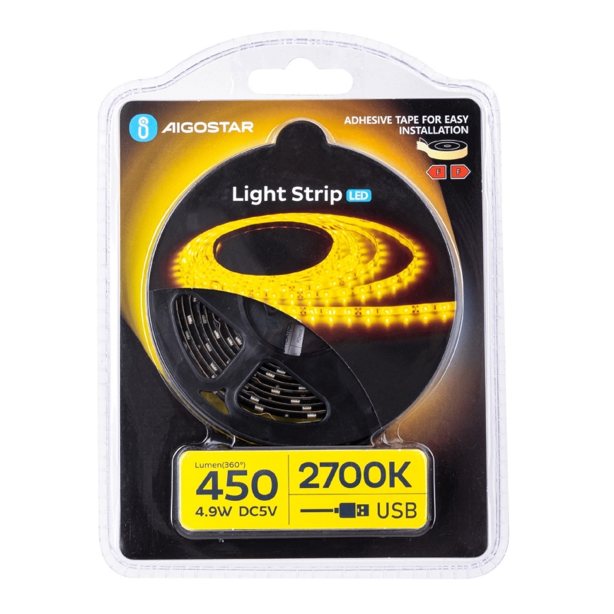 Aigostar - LED-remsa 2m LED/4,9W/5V 2700K IP65 svart