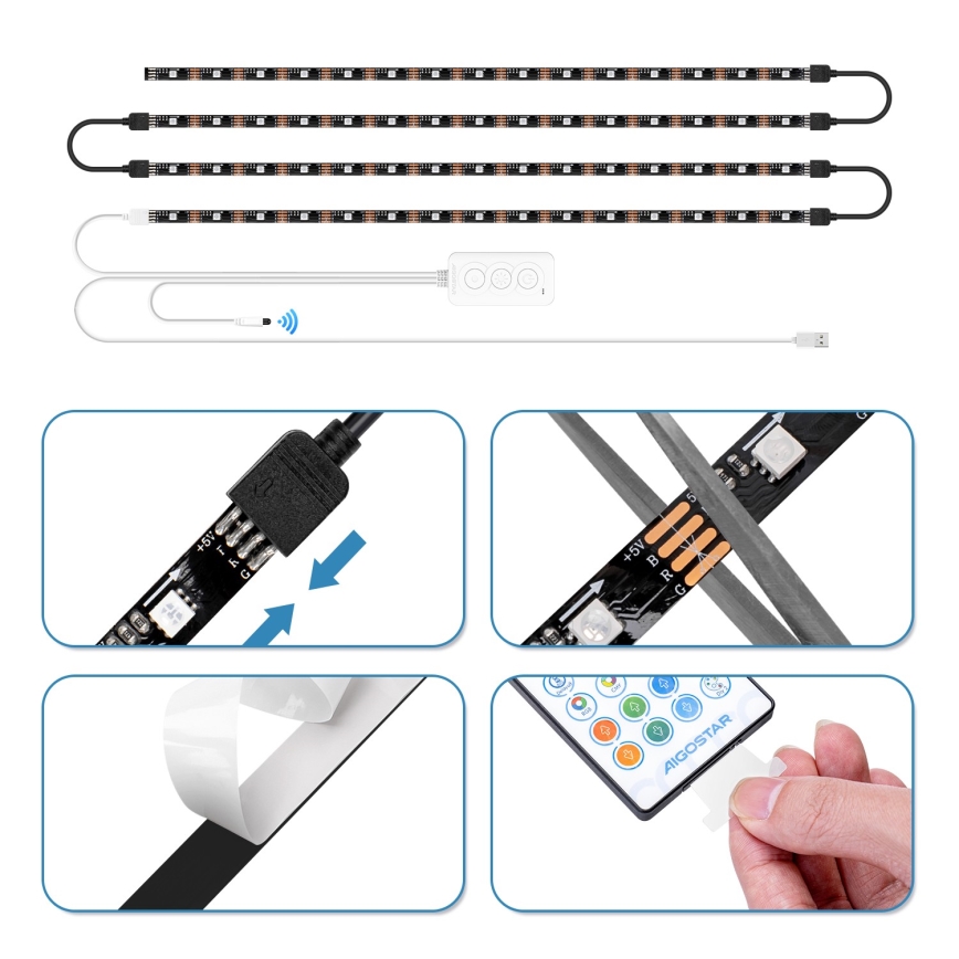 Aigostar - LED RGB Smart Dimbar remsa 4x0,5m LED/4,5W/5V Wi-Fi + fjärrkontroll