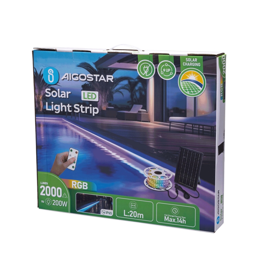 Aigostar - LED RGB Dimbart solband LED/20W/3,2V 20 m IP65 20000 mAh + fjärrkontroll