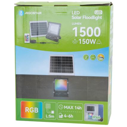 Aigostar - LED RGB Dimbar solcellsstrålkastare LED/150W/3,2V IP66 + fjärrkontroll