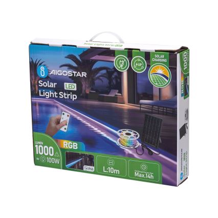 Aigostar - LED RGB Dimbar solcellsstrip LED/10W/3,2V 10 m IP65 + fjärrkontroll
