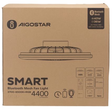 Aigostar - LED RGB Dimbar taklampa med fläkt MESH LED/40W/230V 2700-6500K vit + fjärrkontroll