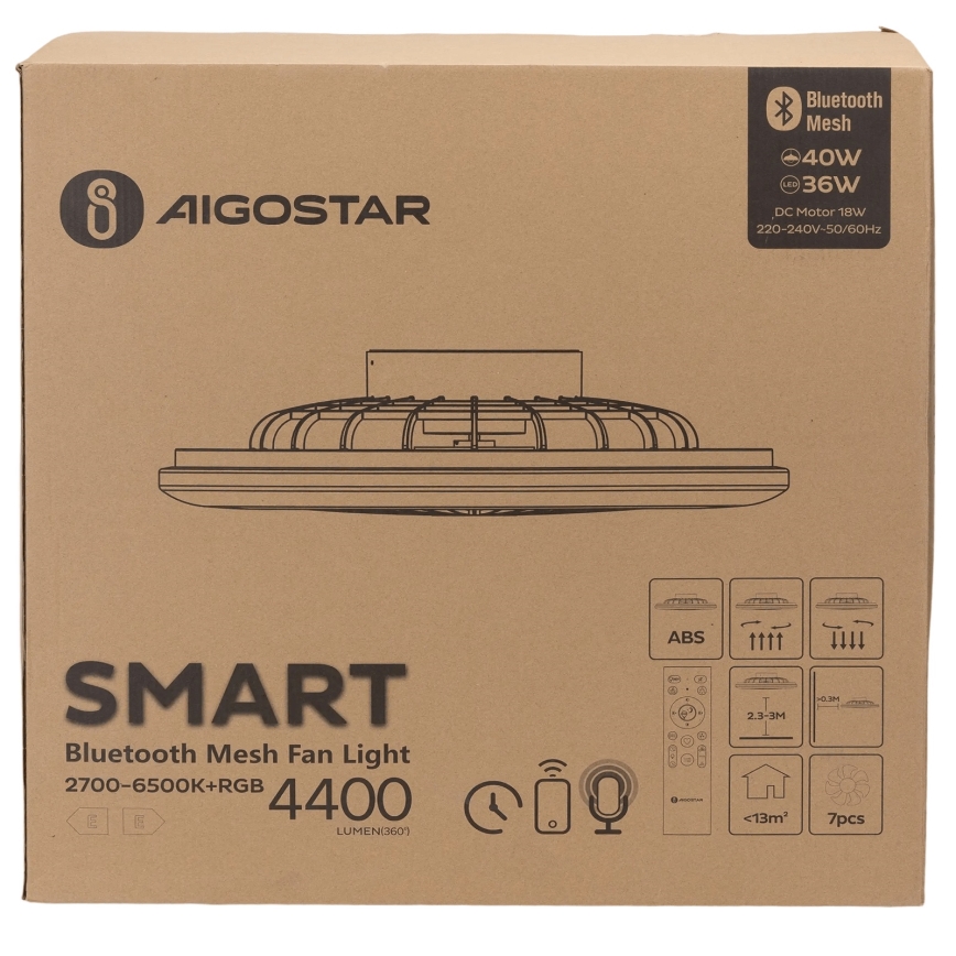 Aigostar - LED RGB Dimbar taklampa med fläkt MESH LED/40W/230V 2700-6500K vit + fjärrkontroll