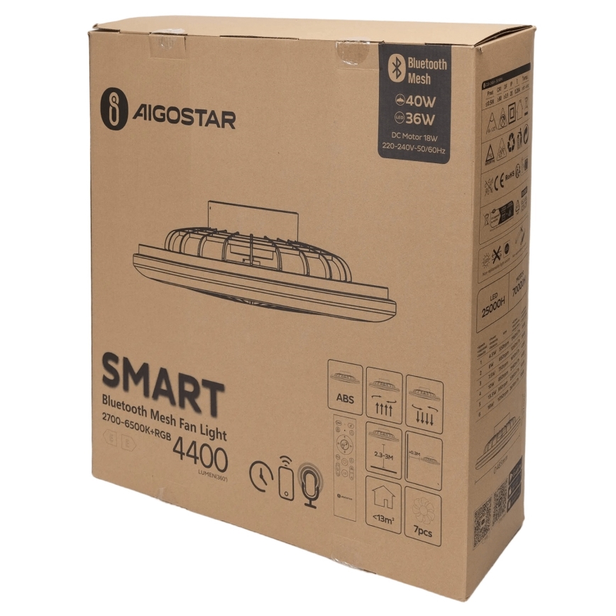 Aigostar - LED RGB Dimbar taklampa med fläkt MESH LED/40W/230V 2700-6500K vit + fjärrkontroll