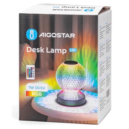 Aigostar - LED RGB Ljusreglerad uppladdningsbar bordslampa LED/1W/5V 1800mAh 13,5 cm + fjärrkontroll
