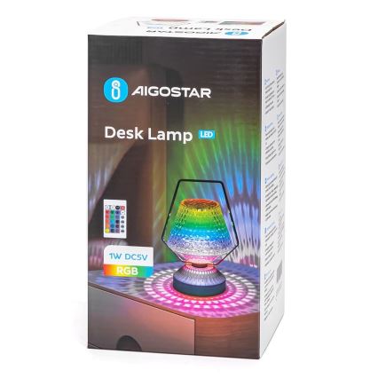 Aigostar - LED RGB Ljusreglerad uppladdningsbar bordslampa LED/1W/5V 1800mAh 20 cm + fjärrkontroll