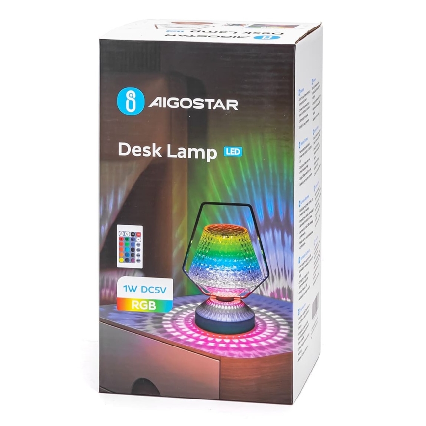 Aigostar - LED RGB Ljusreglerad uppladdningsbar bordslampa LED/1W/5V 1800mAh 20 cm + fjärrkontroll