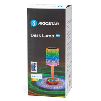 Aigostar - LED RGB Ljusreglerad uppladdningsbar bordslampa LED/1W/5V 1800mAh 26 cm + fjärrkontroll