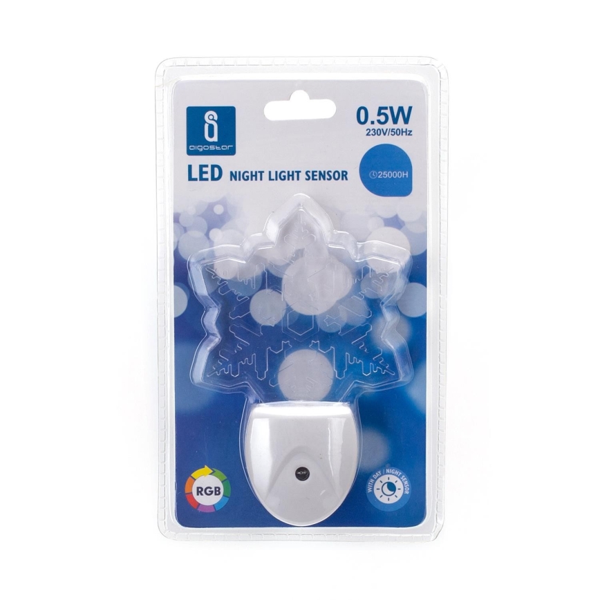 Aigostar - LED RGB Nattlampa med sensor LED/0,5W/230V snöflinga
