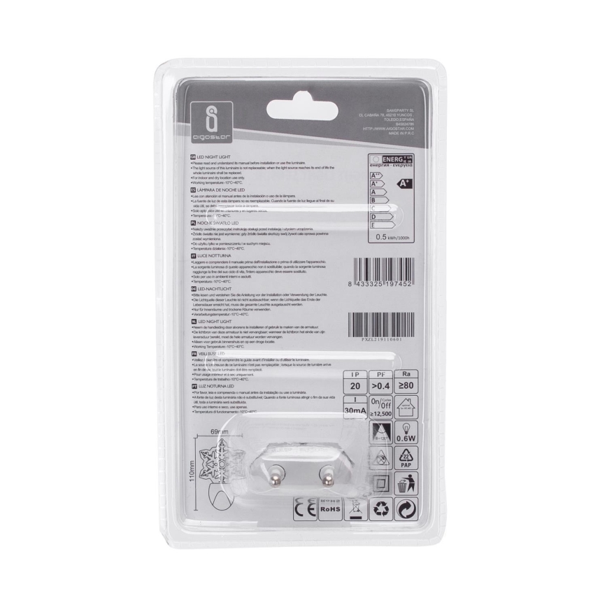 Aigostar - LED RGB Nattlampa med sensor LED/0,5W/230V snöflinga