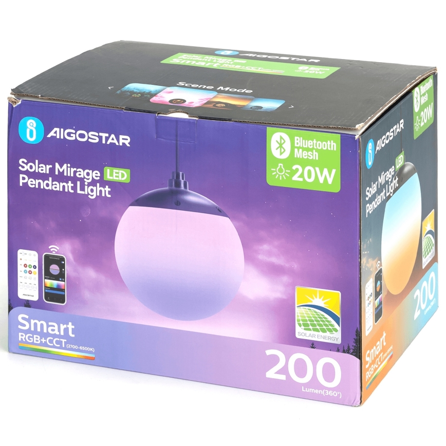 Aigostar - LED RGB Dimbar  solcellsljuskrona MESH LED/20W/3,7V 4000 mAh 2700K-6500K IP65 diameter 15 cm